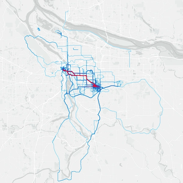 A map of portland with GPS tracks displayed as a heatmap